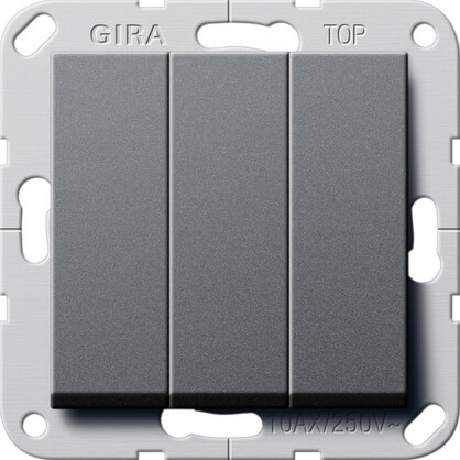 

Выключатель трехклавишный Gira System 55 10A 250V британский стандарт антрацит 283028