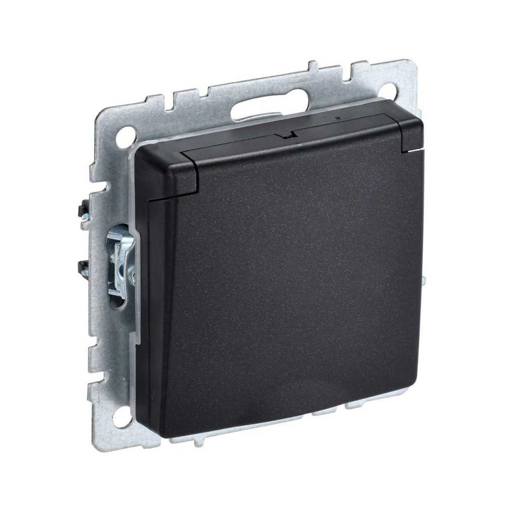 

Розетка 2P+PE IEK Brite с крышкой и шторками черная BR-R16-16-K02, Черный, BR-R16-16-K02 Brite черная