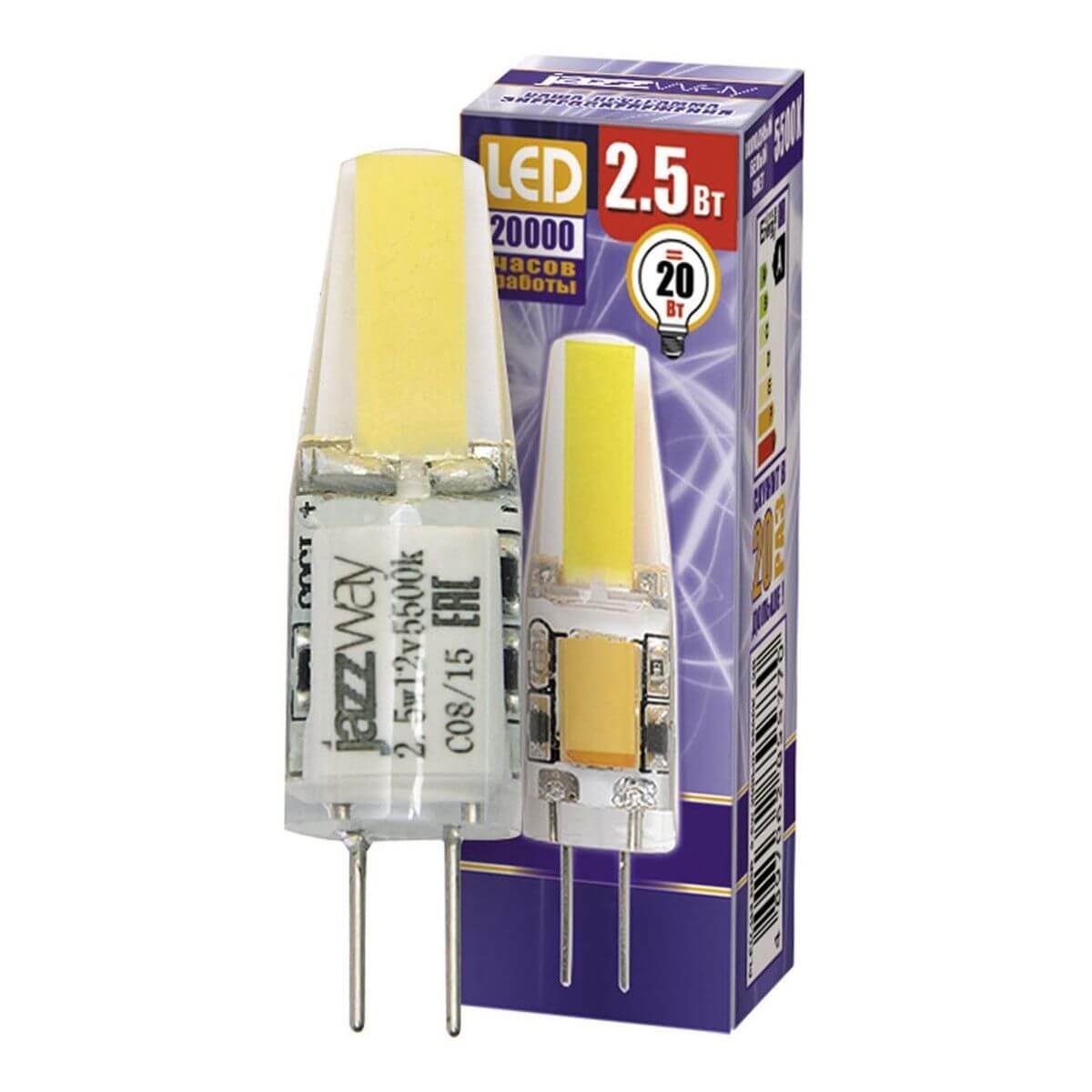 

Лампа светодиодная Jazzway G4 2,5W 5500K прозрачная 2855770, Прозрачный, 2855770 PLED-G4