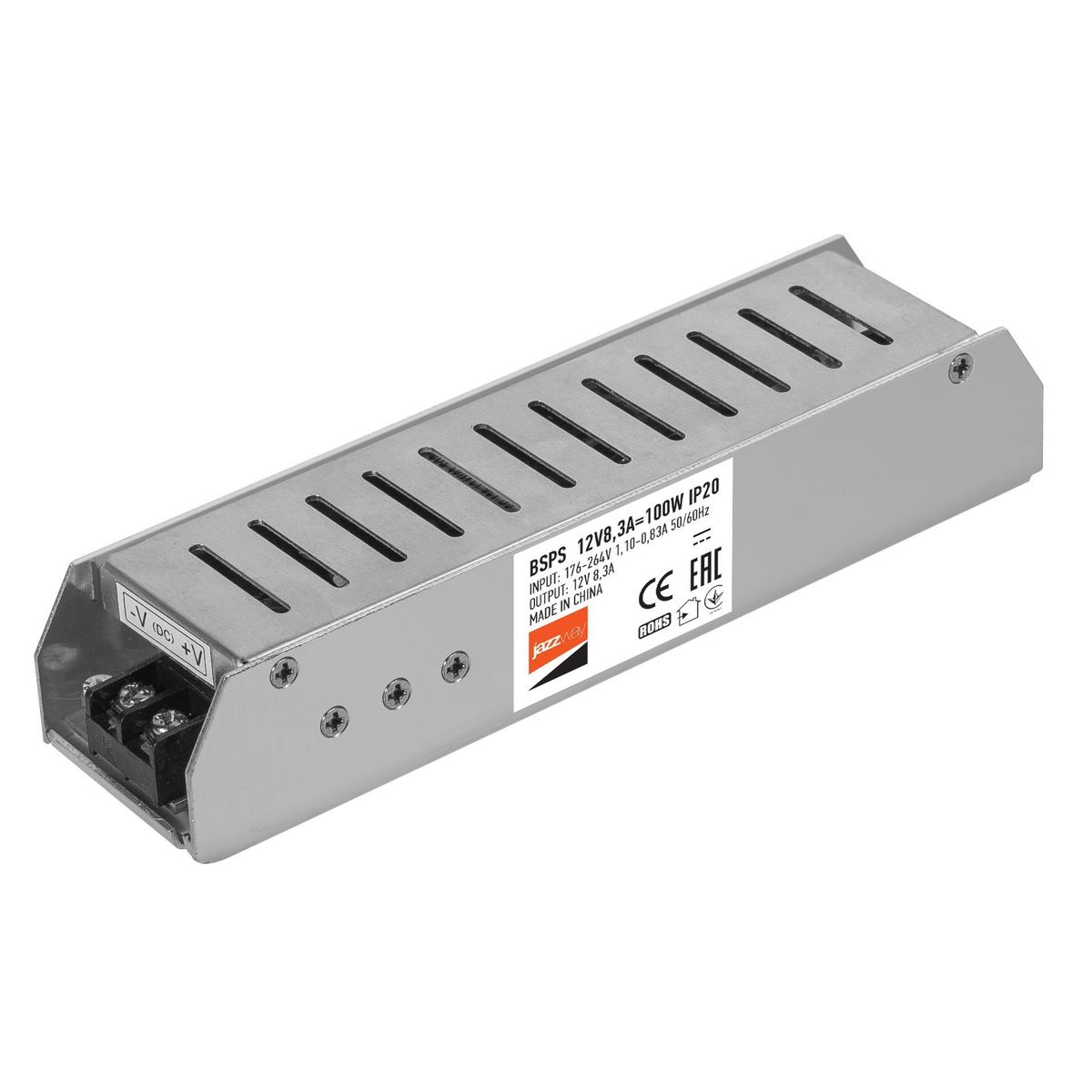 

Блок питания Jazzway BSPS 12V 100W IP20 8,3A 1002167A, Серый, 1002167A BSPS