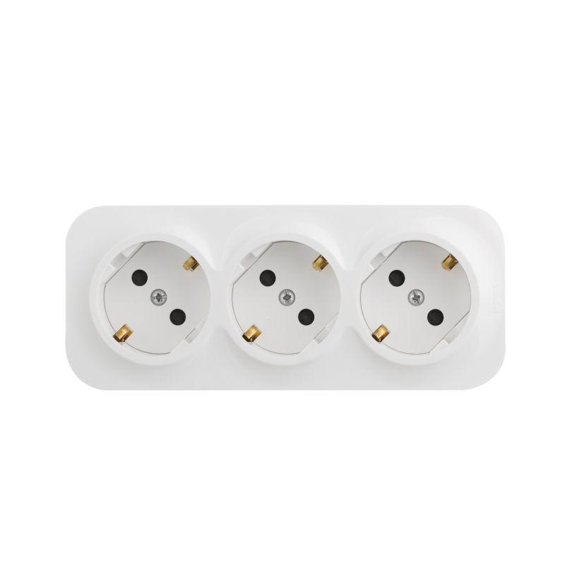 

Розетка 3х2К+З Legrand Quteo 16A 250V со шторками белая 782238, Белый, 782238 Quteo