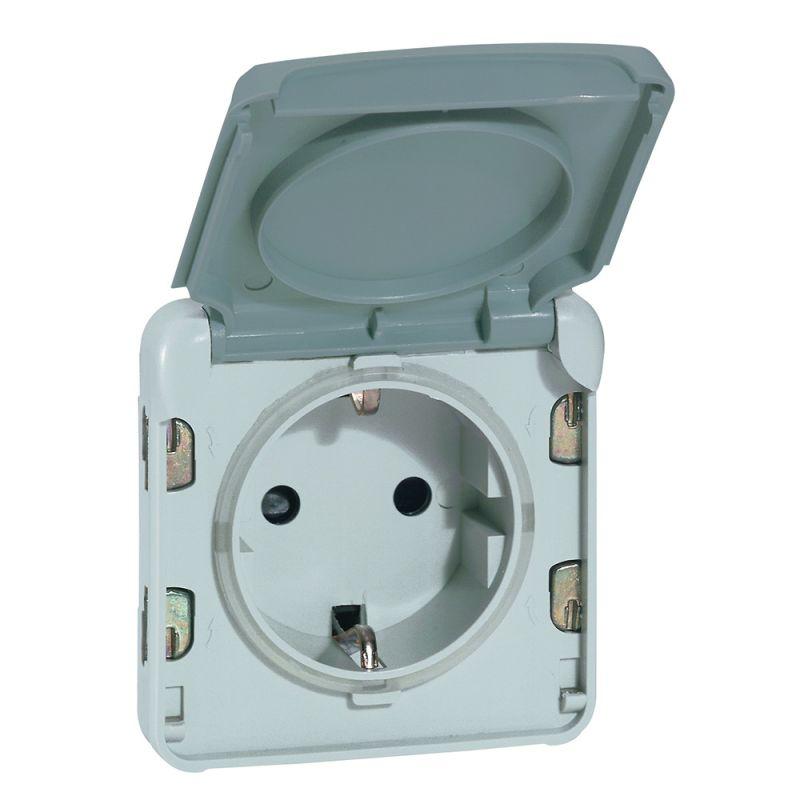 

Розетка 2К+З Legrand Plexo 16A 250V с крышкой немецкий стандарт серая 069570, Серый, 069570 Plexo