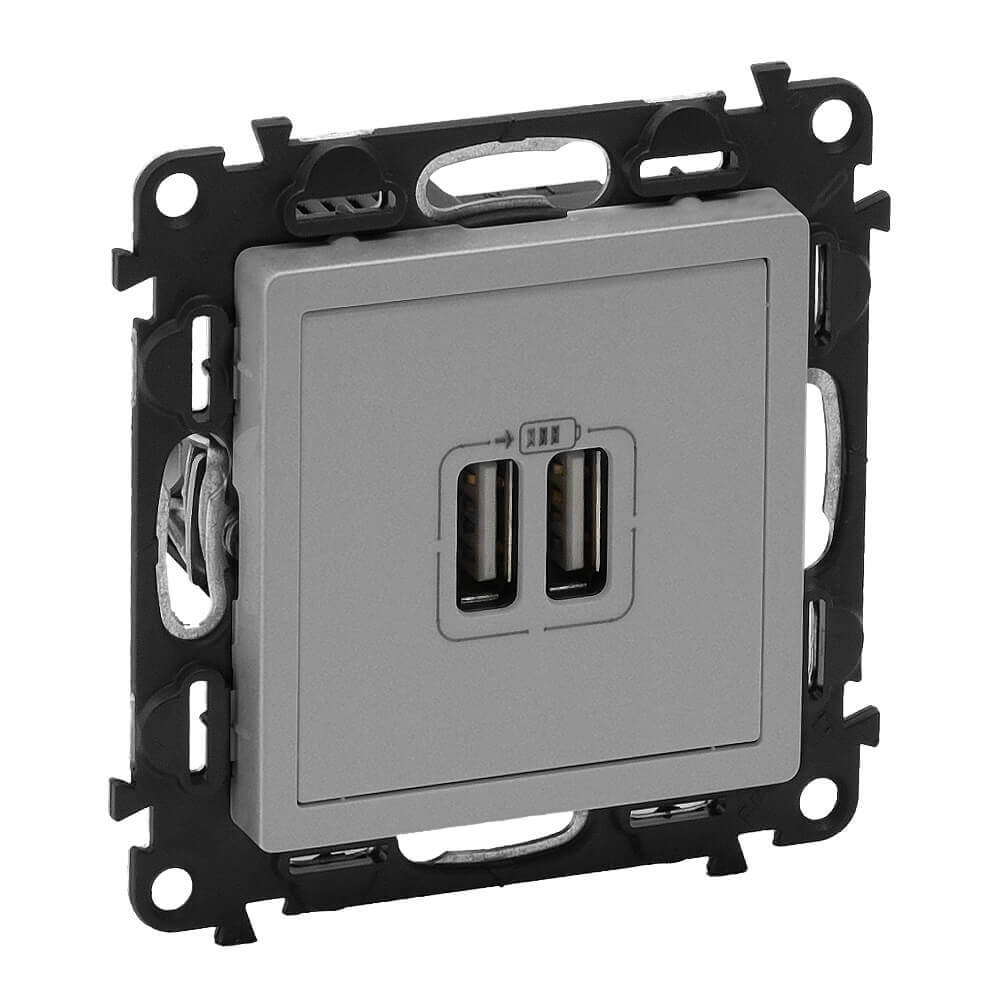 

Розетка USB двойная Legrand Valena Life 240V/5V 1500mA алюминий 753612, Серый, 753612 Valena Life