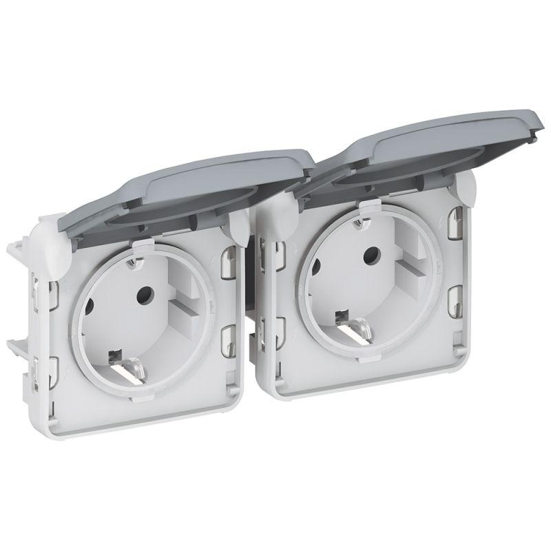 

Розетка 2х2К+З Legrand Plexo 16A 250V с крышкой немецкий стандарт серая 069576, Серый, 069576 Plexo