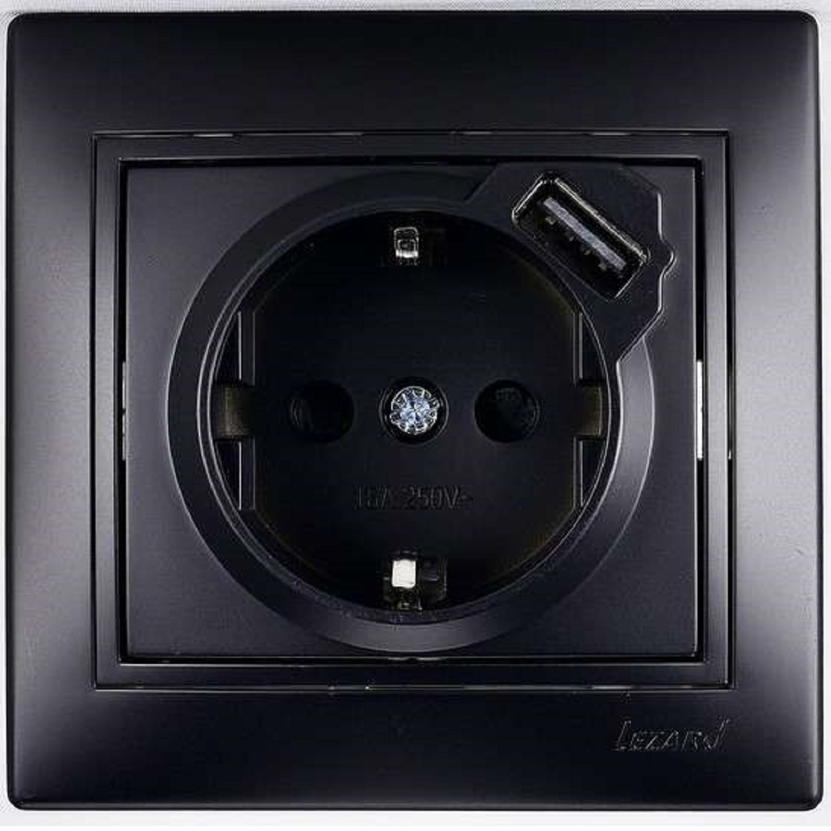 

Розетка с зазем. + USB-разъём Lezard Mira черная 701-4242-181, Черный, 701-4242-181 Mira ()