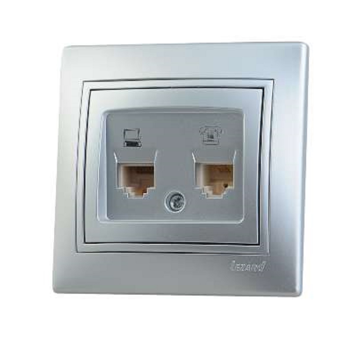 

Розетка 2-ая комп. + тел. Lezard Mira серебро 701-1010-143, 701-1010-143 Mira