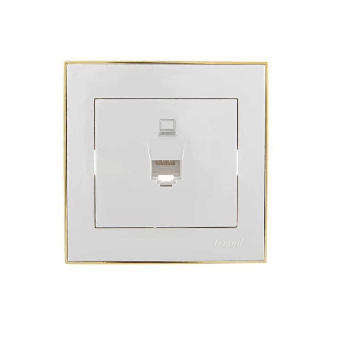 

Розетка компьютерная Lezard Rain белая с бок. вст. золото 703-0226-139, Белый, 703-0226-139 Rain