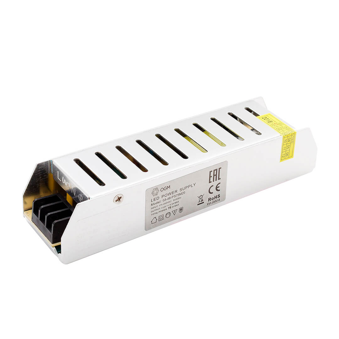 

Блок питания OGM 12V 75W IP20 6,5A PS3-48, Серебро, PS3-48
