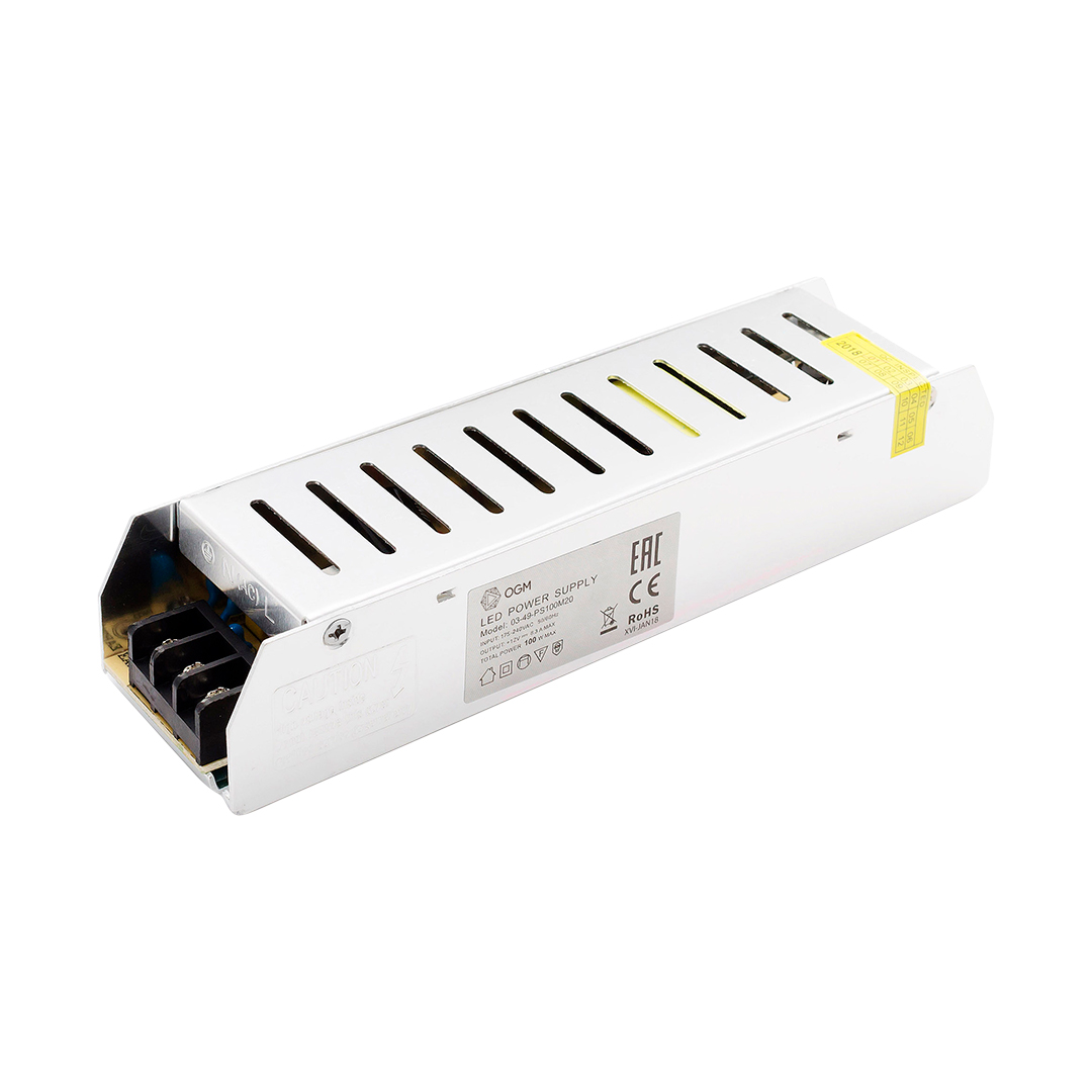 

Блок питания OGM 12V 100W IP20 8,3A PS3-49, Серебро, PS3-49