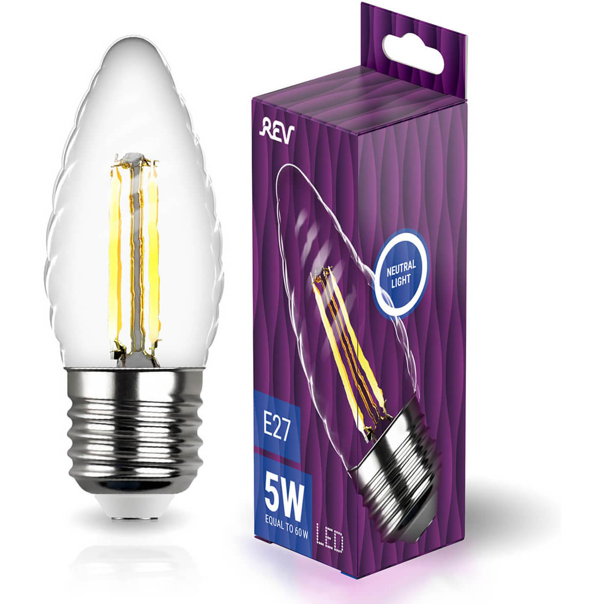 

Лампа светодиодная филаментная REV TC37 E27 5W 4000K DECO Premium свеча на ветру 32490 4, 32490 4