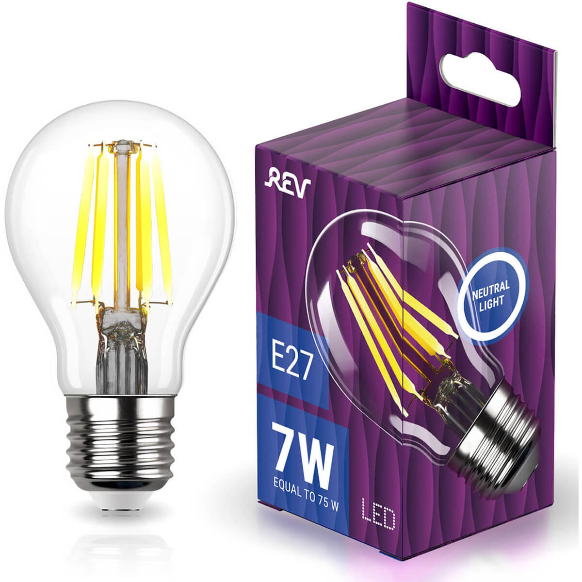 

Лампа светодиодная филаментная REV Premium E27 7W нейтральный белый свет груша 32354 9, 32354 9
