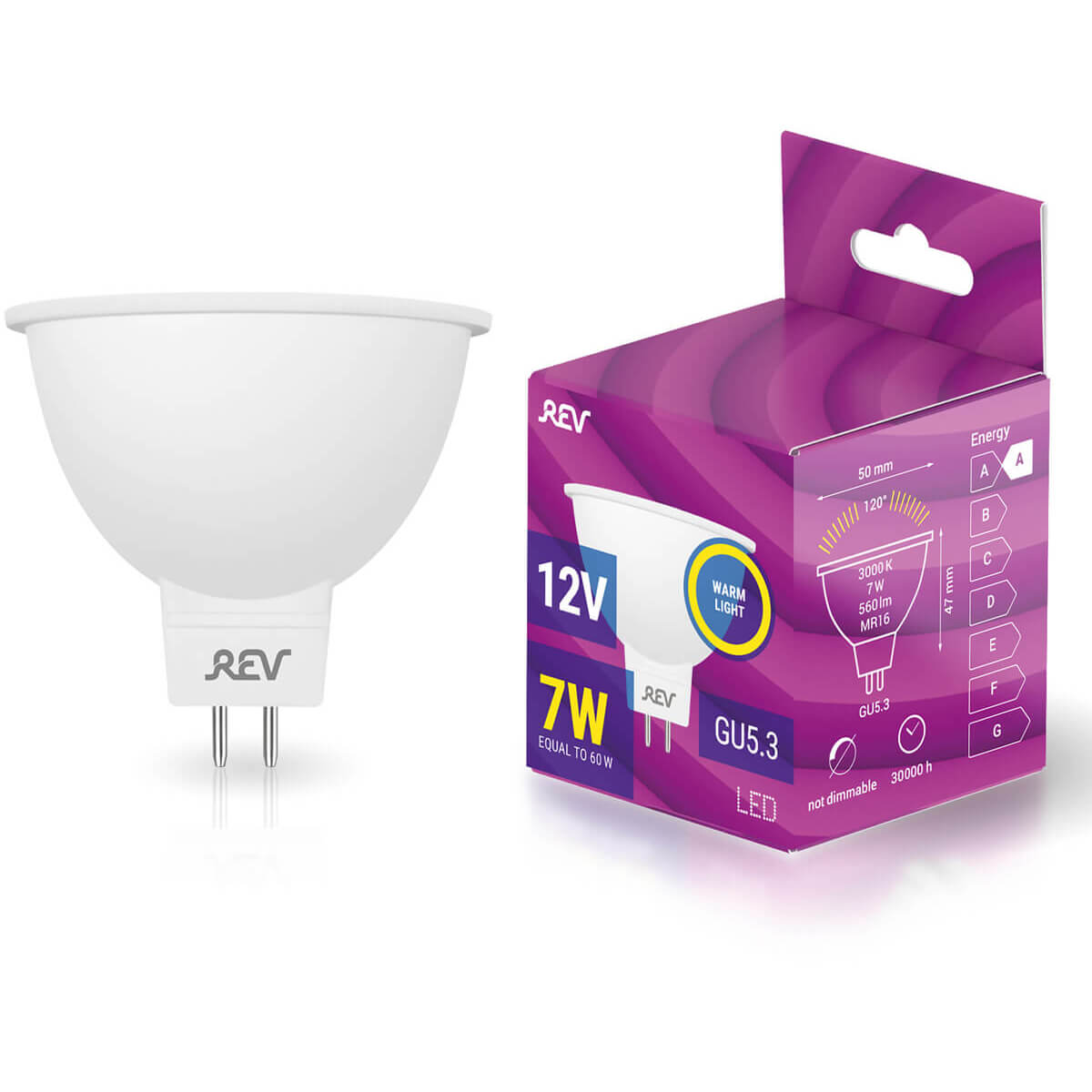 

Лампа светодиодная REV MR16 GU5.3 7W 3000K теплый свет 12V 32373 0, 32373 0