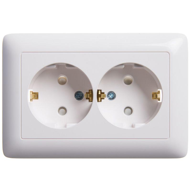 

Розетка двойная 2К+З Schneider Electric Хит 16A 250V со шторками белая RS16-231-B, Белый, RS16-231-B Хит