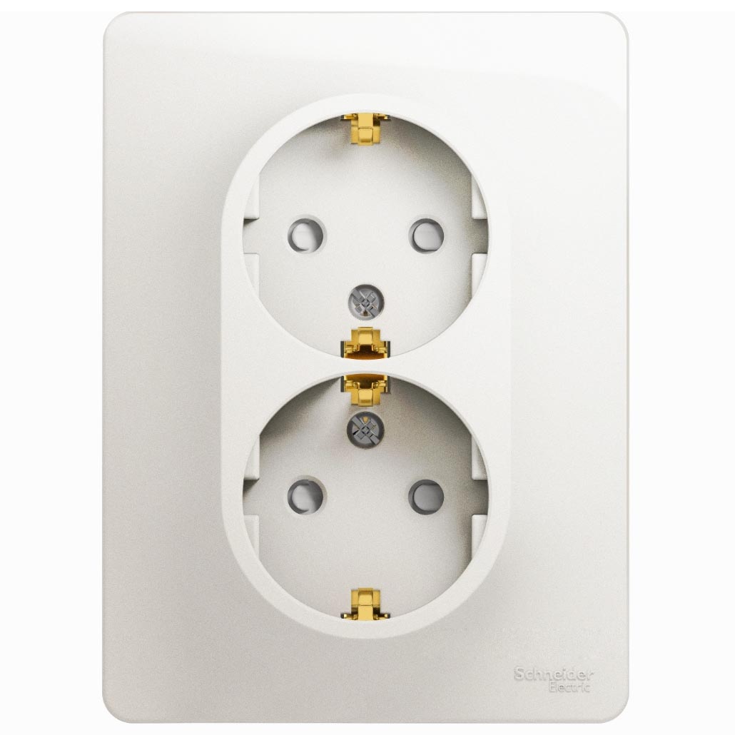 

Розетка двойная 2К+З Schneider Electric Glossa 16A 250V со шторками перламутр GSL000626, Перламутровый, GSL000626 Glossa