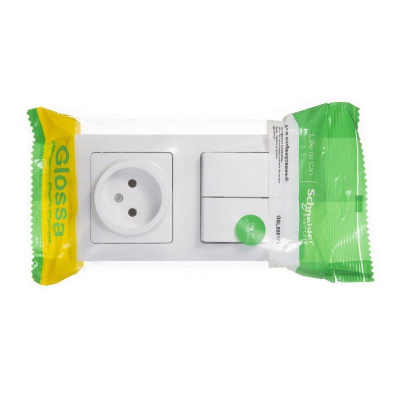 

Блок розетка 2К -выключатель двухклавишный Schneider Electric Glossa белый GSL000172, GSL000172 Glossa