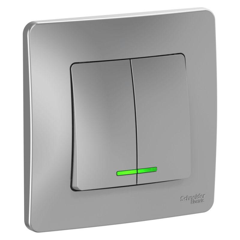 

Выключатель двухклавишный Schneider Electric Blanca 10A 250V с подсветкой алюминий BLNVS010513, BLNVS010513 Blanca
