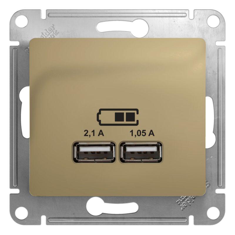 

Розетка двойная USB Schneider Electric Glossa Type A+A титан GSL000433, Титановый, GSL000433 Glossa
