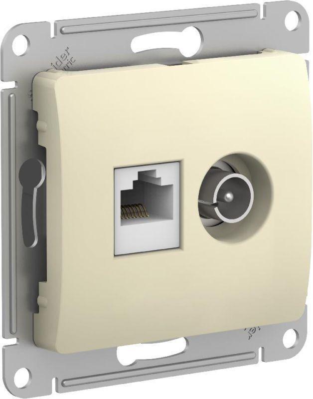 

Розетка компьютерная RJ45/TV Schneider Electric Glossa 5e кат UTP бежевая GSL000289, Бежевый, GSL000289 Glossa