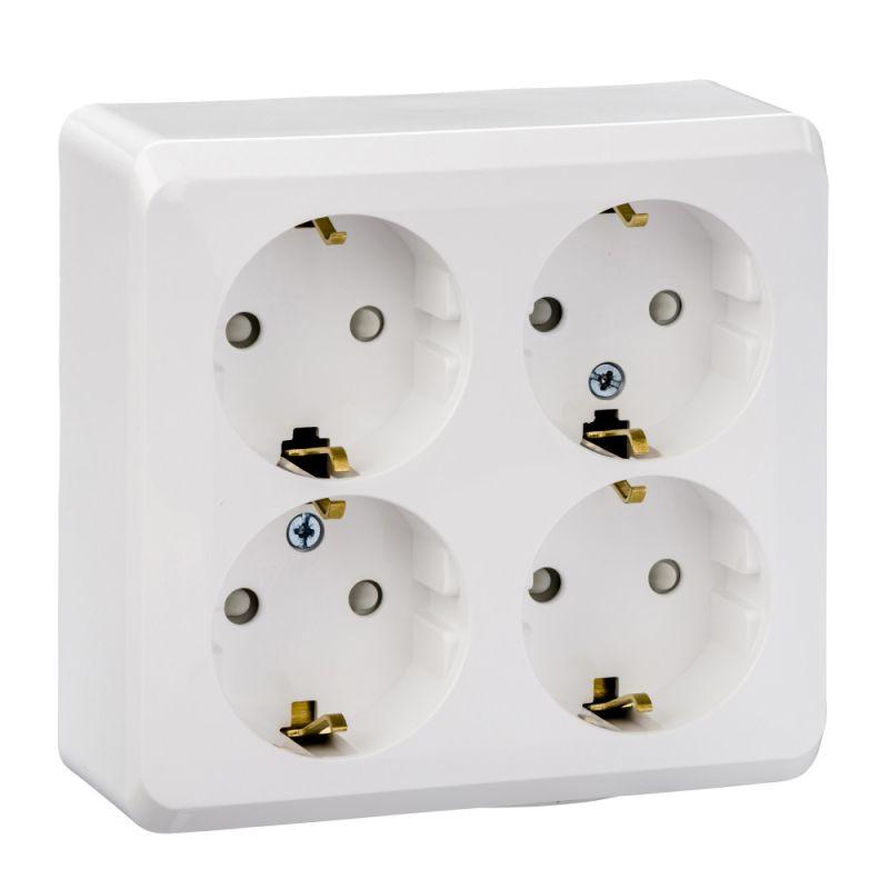 

Розетка четырехместная 2К+З Schneider Electric Этюд 16A 250V со шторками белая PA16-208B, Белый, PA16-208B Этюд