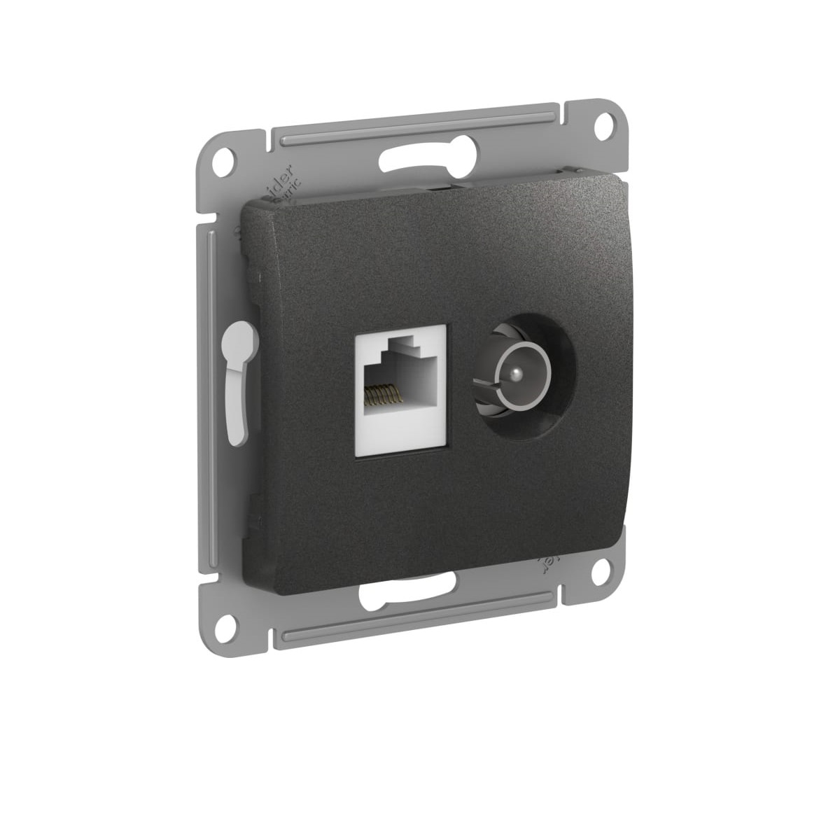 

Розетка двойная компьютерная + телевизионная RJ45 Schneider Electric Glossa кат.5E антрацит GSL000789, GSL000789 Glossa