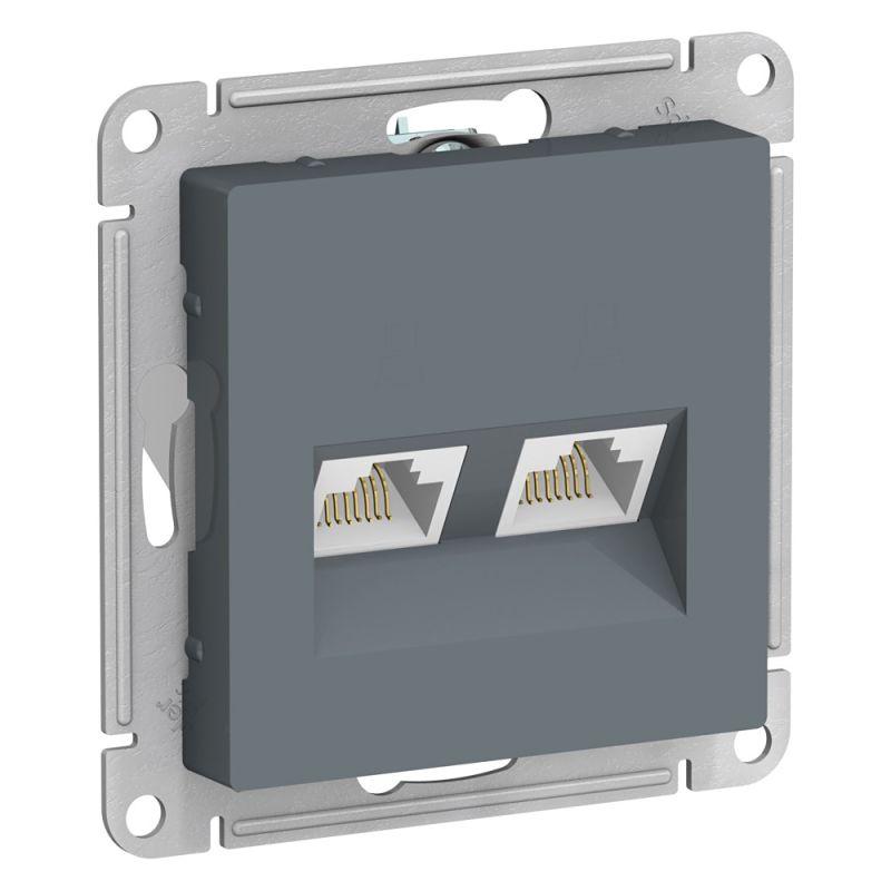 

Розетка компьютерная двойная RJ45 Schneider Electric AtlasDesign 5e кат UTP грифель ATN000785, Темно-серый, ATN000785 AtlasDesign