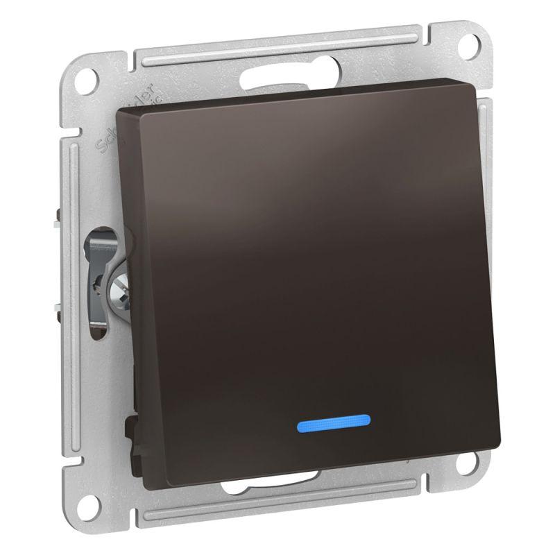 

Переключатель одноклавишный проходной Schneider Electric AtlasDesign 10A 250V с подсветкой мокко ATN000663, Коричневый, ATN000663 AtlasDesign