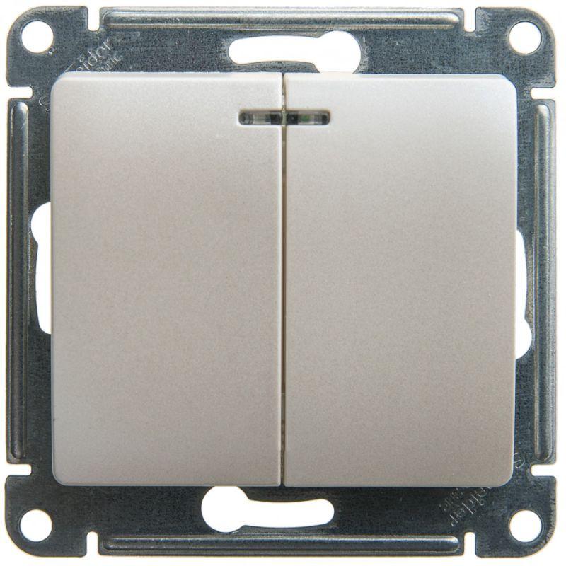 

Выключатель двухклавишный Schneider Electric Glossa 10A 250V с подсветкой перламутр GSL000653, Перламутровый, GSL000653 Glossa