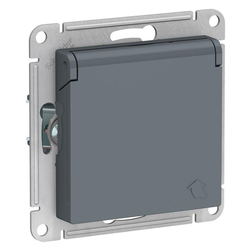 

Розетка 2К+З Schneider Electric AtlasDesign 16A 250V со шторками и крышкой грифель ATN000746, Темно-серый, ATN000746 AtlasDesign