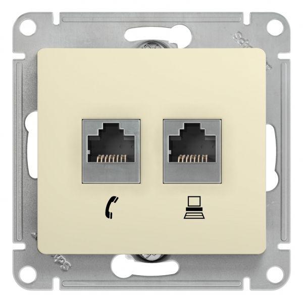 

Розетка компьютерная RJ45/RJ11 Schneider Electric Glossa 5e кат UTP бежевая GSL000285, Бежевый, GSL000285 Glossa