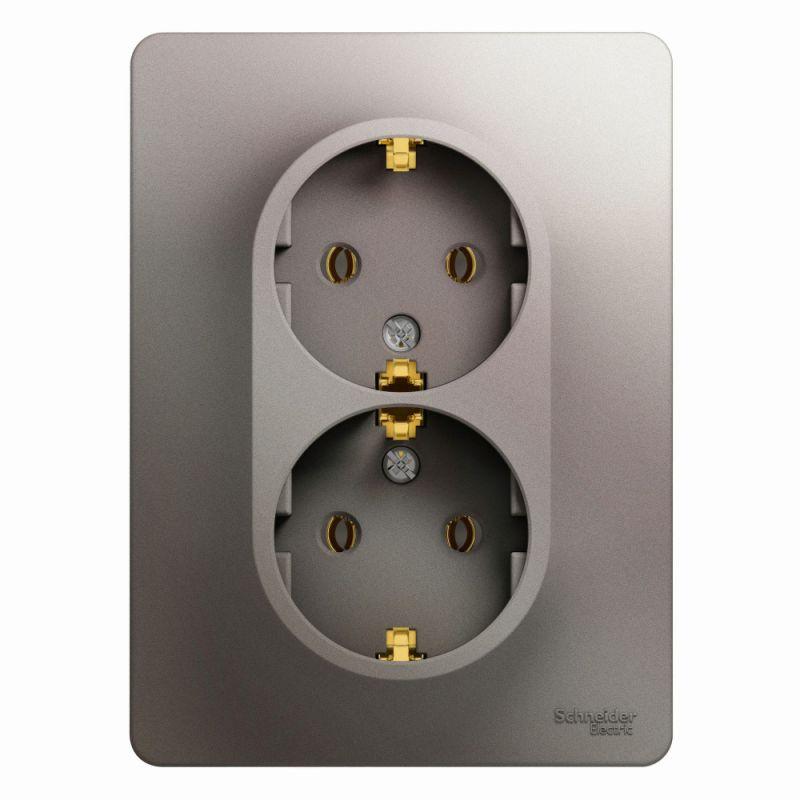 

Розетка двойная 2К+З Schneider Electric Glossa 16A 250V платина GSL001224, Серебро, GSL001224 Glossa