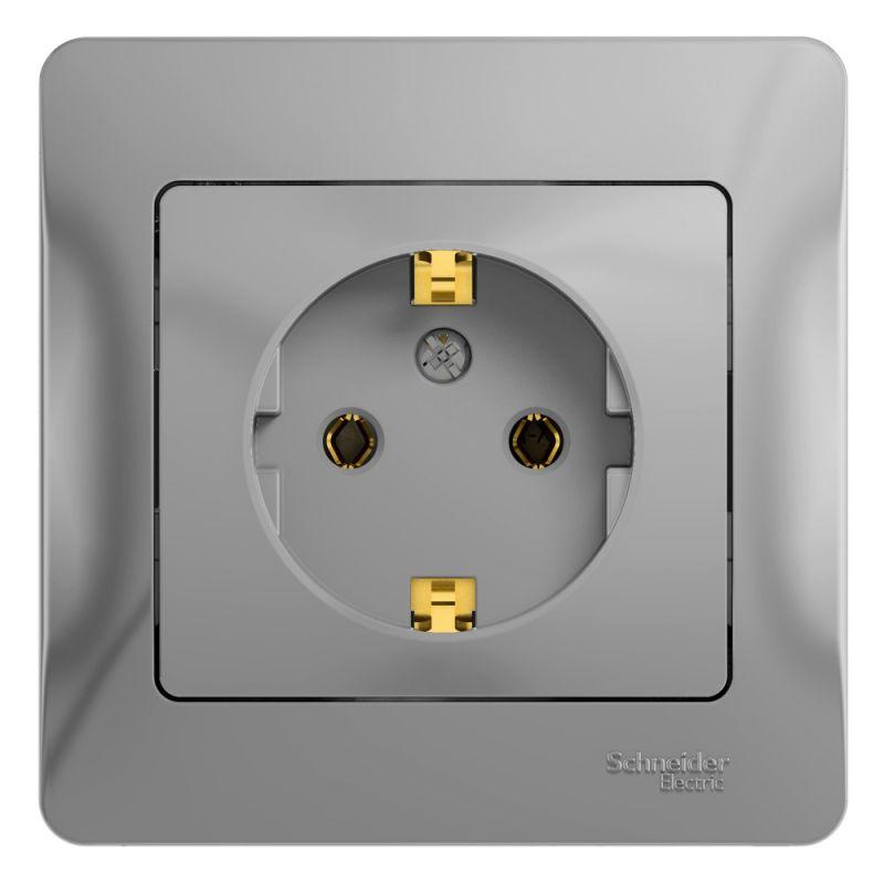 

Розетка 2К+З Schneider Electric Glossa 16A 250V алюминий GSL000342, GSL000342 Glossa