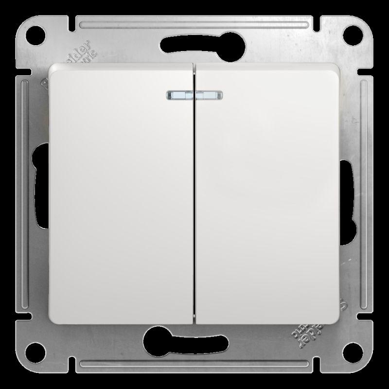 

Выключатель двухклавишный Schneider Electric Glossa 10A 250V с подсветкой белый GSL000153, GSL000153 Glossa