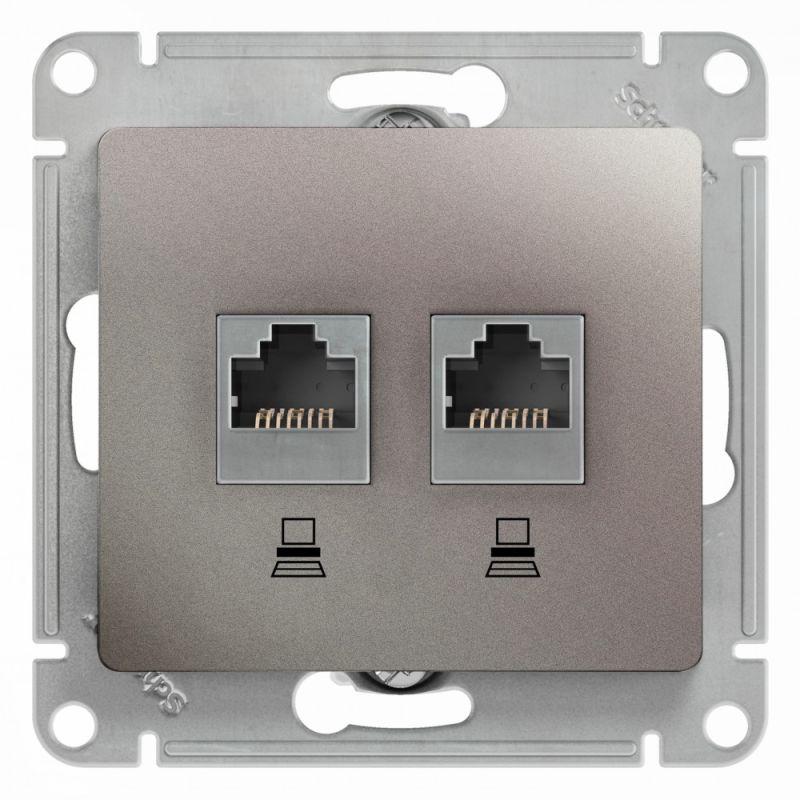 

Розетка компьютерная двойная RJ45 Schneider Electric Glossa 5e кат UTP платина GSL001285KK, Серебро, GSL001285KK Glossa