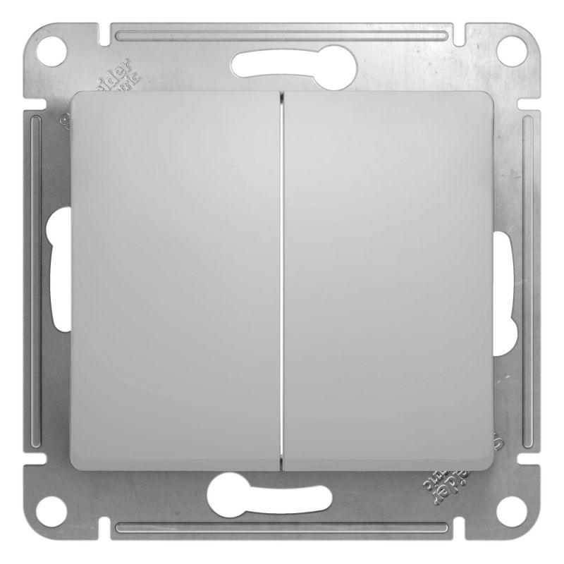 

Переключатель двухклавишный проходной Schneider Electric Glossa 10A 250V алюминий GSL000365, GSL000365 Glossa