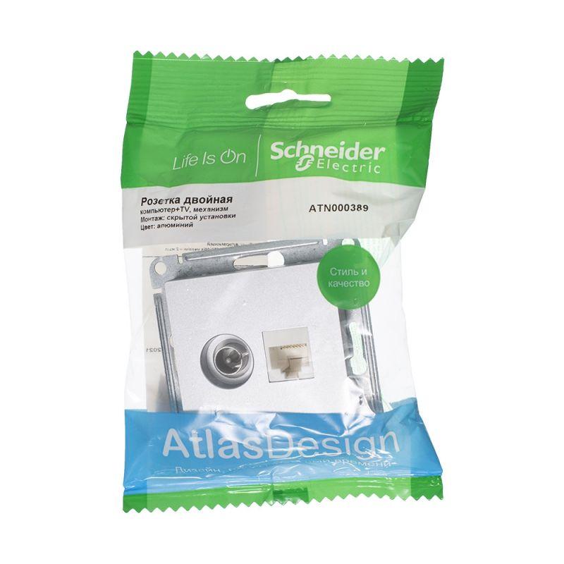 

Розетка компьютерная RJ45/TV Schneider Electric AtlasDesign 5e кат UTP алюминий ATN000389, ATN000389 AtlasDesign