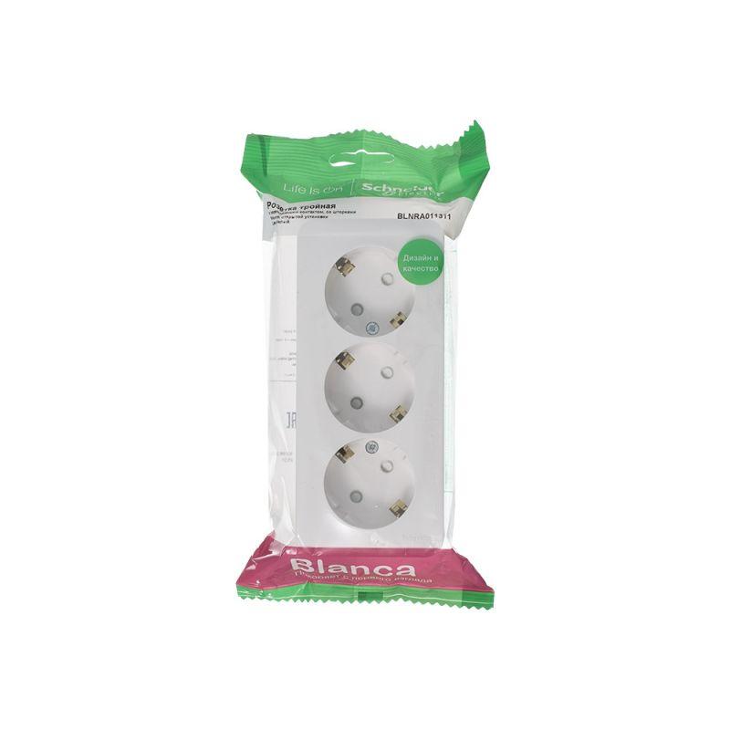 

Розетка тройная 2К+3 Schneider Electric Blanca 16A 250V со шторками белая BLNRA011311, Белый, BLNRA011311 Blanca