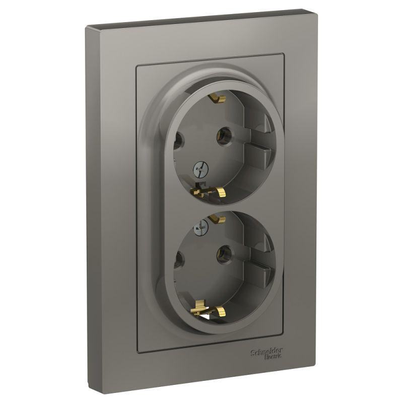 

Розетка двойная 2К+З Schneider Electric AtlasDesign 16A 250V сталь ATN000924, ATN000924 AtlasDesign