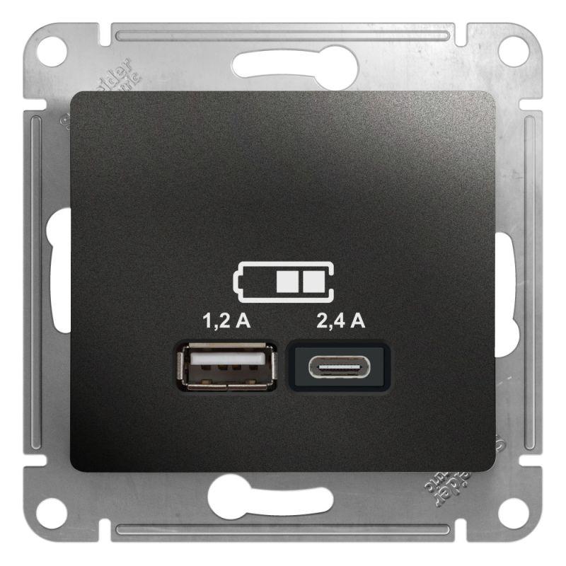 

Розетка двойная USB Schneider Electric Glossa Type A+С антрацит GSL000739, GSL000739 Glossa