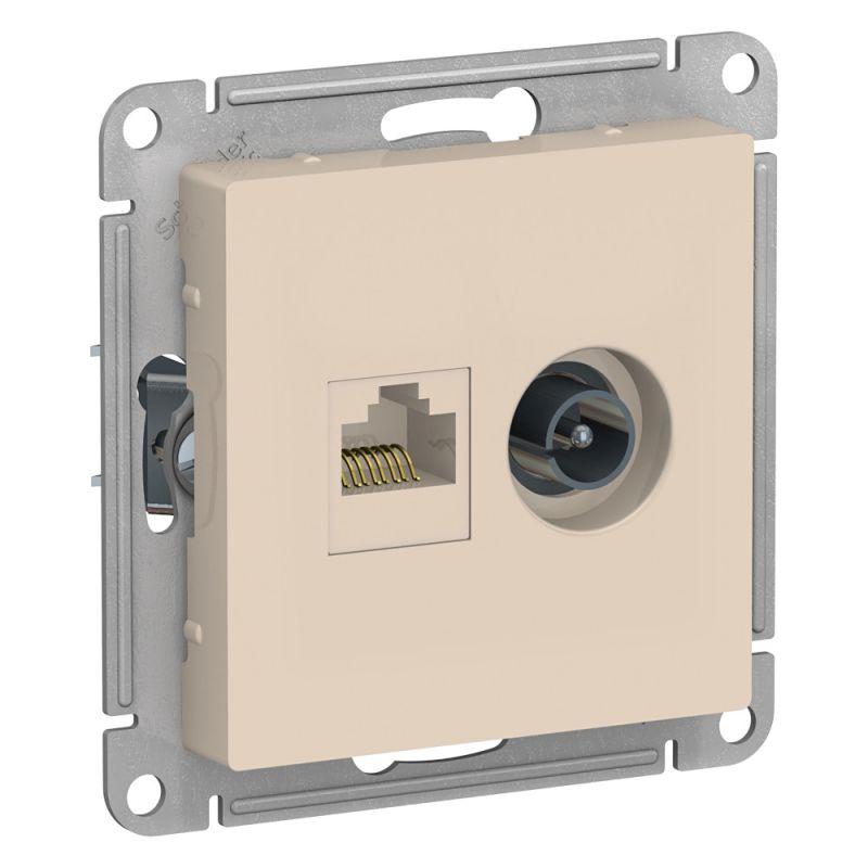 

Розетка компьютерная RJ45/TV Schneider Electric AtlasDesign 5e кат UTP бежевая ATN000289, Бежевый, ATN000289 AtlasDesign
