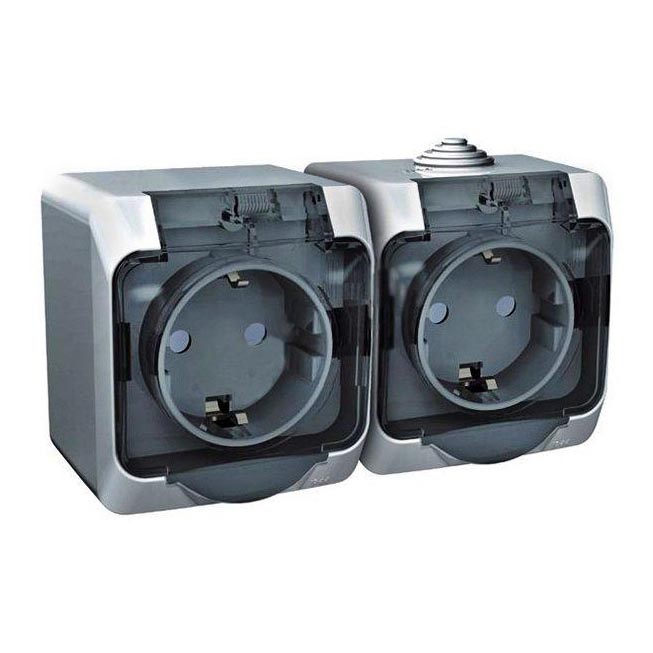 

Розетка двойная 2К+З Schneider Electric Этюд 16A 250V со шторками серая PA16-244C, Серый, PA16-244C Этюд