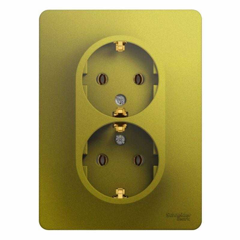

Розетка двойная 2К+З Schneider Electric Glossa 16A 250V фисташковая GSL001024, Зеленый, GSL001024 Glossa