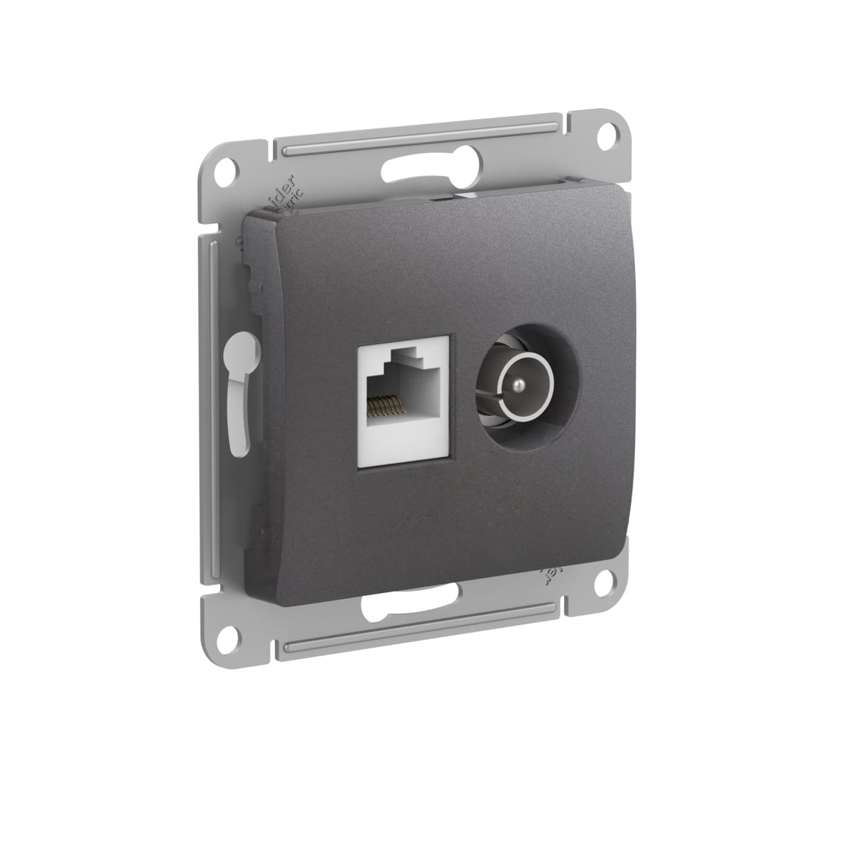 

Розетка двойная компьютерная + телевизионная RJ45 Schneider Electric Glossa кат.5E графит GSL001389, GSL001389 Glossa