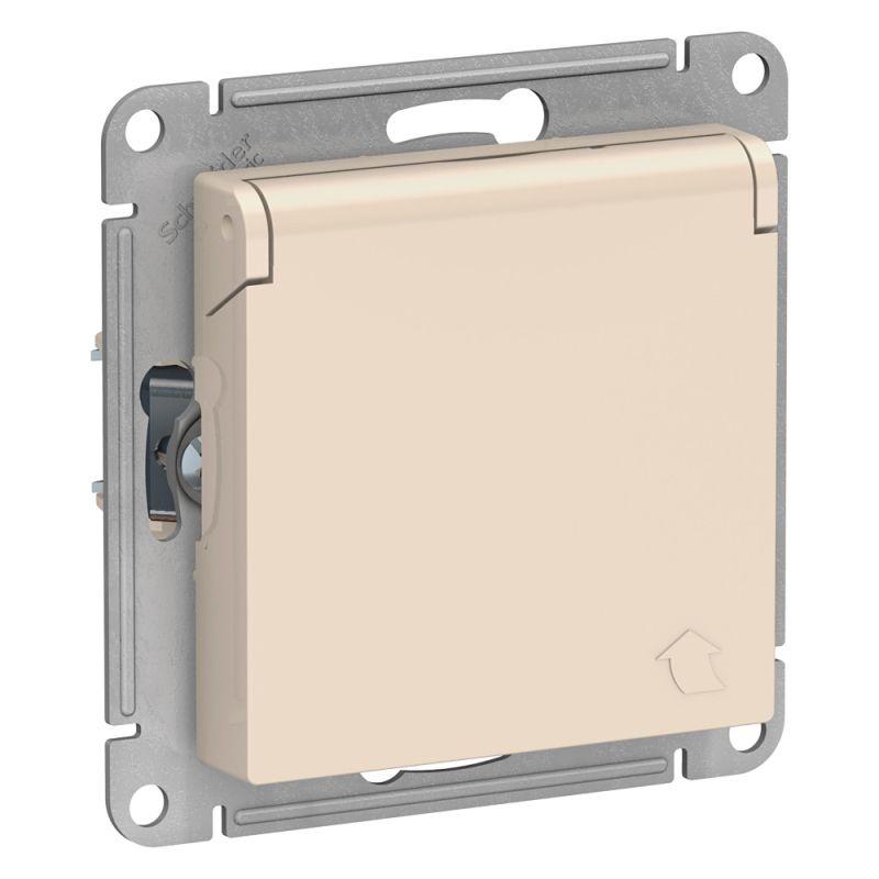 

Розетка 2К+З Schneider Electric AtlasDesign 16A 250V со шторками и крышкой бежевая ATN000246, Бежевый, ATN000246 AtlasDesign