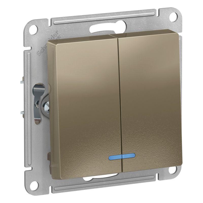 

Выключатель двухклавишный Schneider Electric AtlasDesign 10A 250V с подсветкой шампань ATN000553, ATN000553 AtlasDesign
