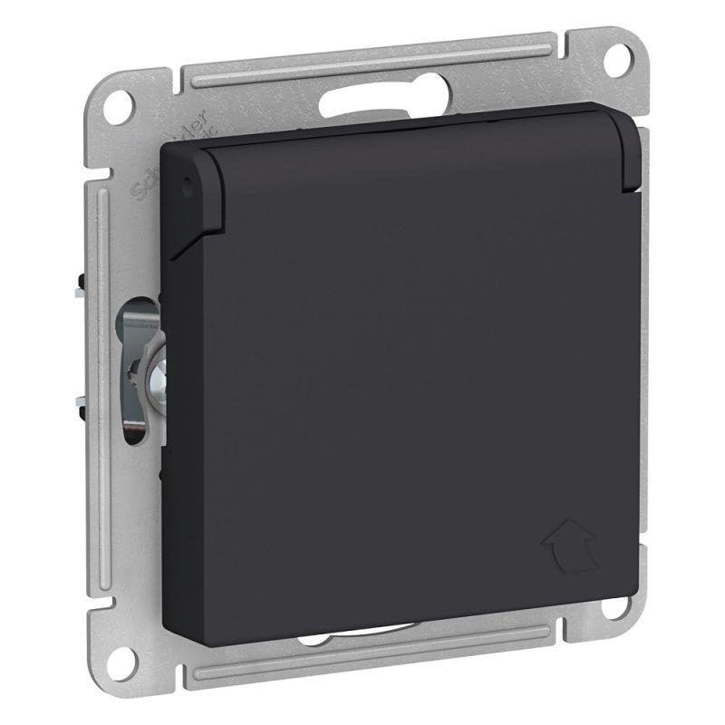 

Розетка 2К+З Schneider Electric AtlasDesign 16A 250V со шторками и крышкой карбон ATN001046, Черный, ATN001046 AtlasDesign