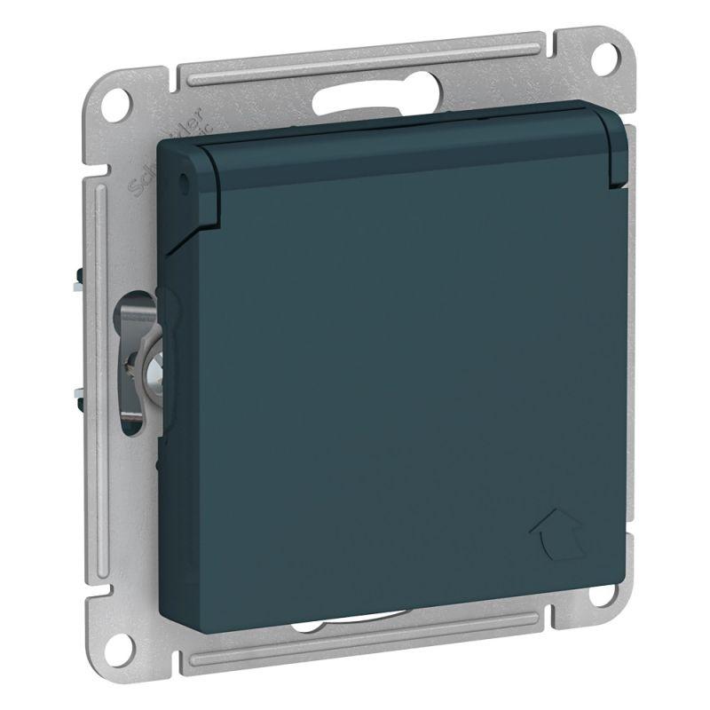 

Розетка 2К+З Schneider Electric AtlasDesign 16A 250V со шторками и крышкой изумруд ATN000846, Изумрудный, ATN000846 AtlasDesign