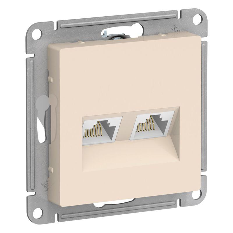 

Розетка компьютерная двойная RJ45 Schneider Electric AtlasDesign 5e кат UTP бежевая ATN000285, Бежевый, ATN000285 AtlasDesign