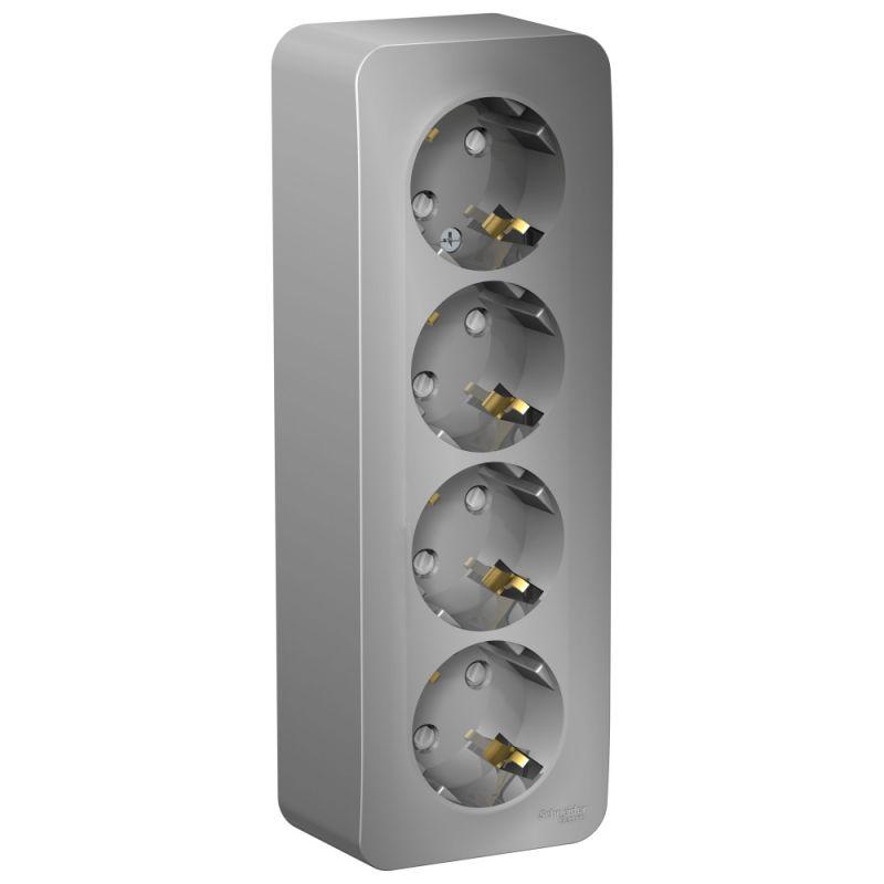 

Розетка четырехместная 2К+З Schneider Electric Blanca 16A 250V со шторками алюминий BLNRA011413, BLNRA011413 Blanca