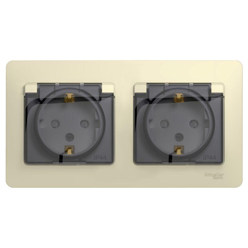 

Розетка двойная 2К+З Schneider Electric Glossa 16A 250V со шторками бежевая GSL000247, Бежевый, GSL000247 Glossa