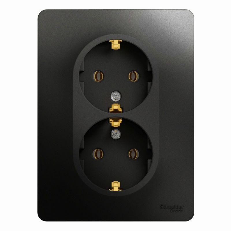 

Розетка двойная 2К+З Schneider Electric Glossa 16A 250V антрацит GSL000724, GSL000724 Glossa